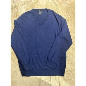 Jos A Bank Men’s XL Blue 100% Merino Wool V-Neck Pullover Sweater Classic Knit